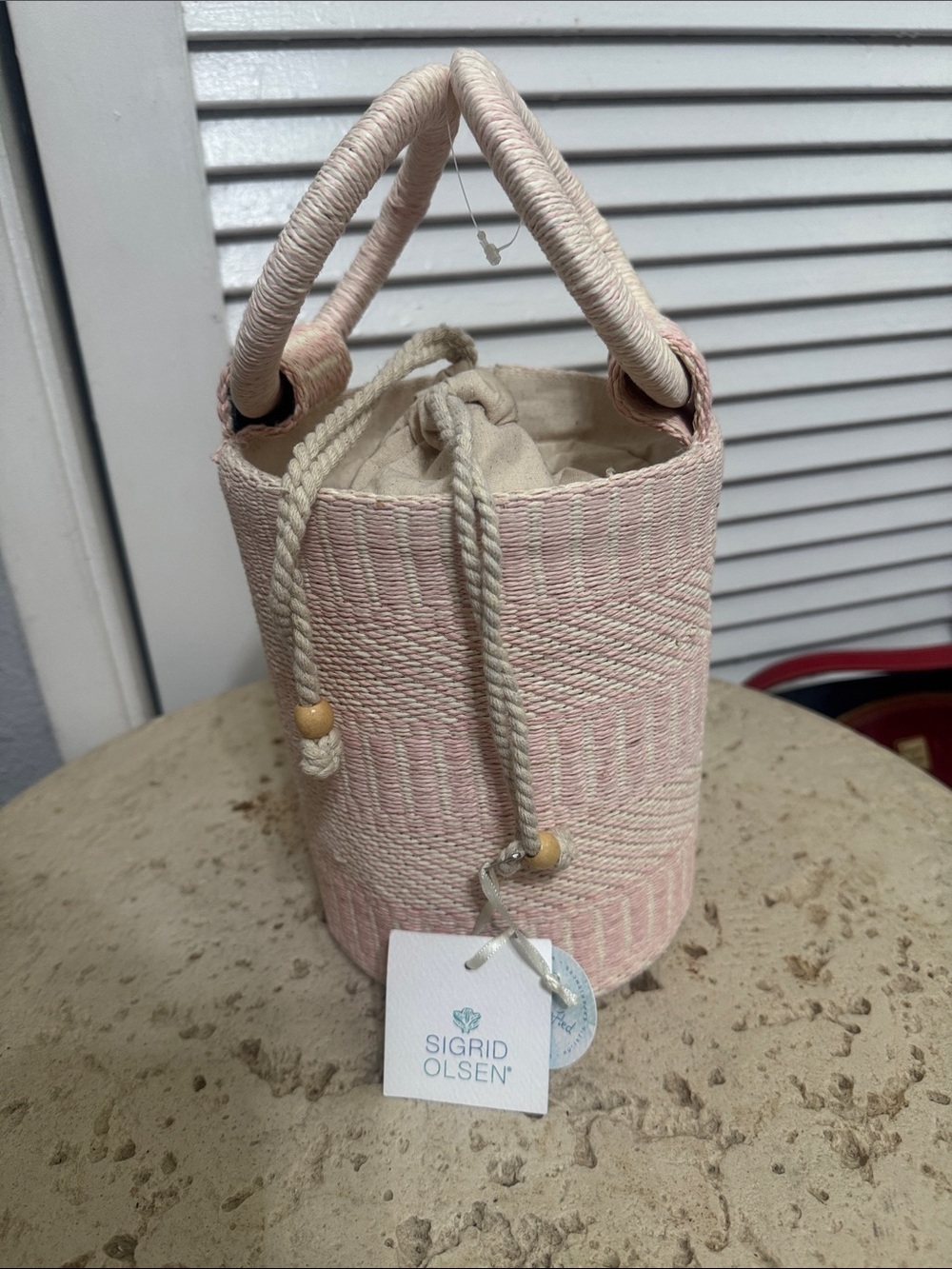 Sigrid Olsen Blush Pink Woven Bucket Bag with Rope Handles
